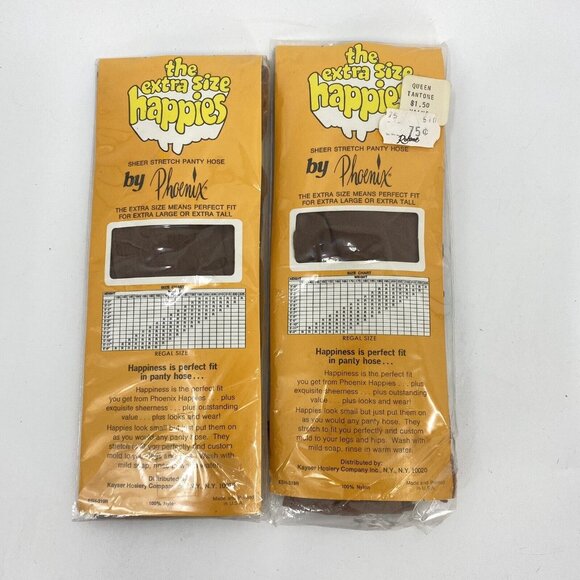 The Extra Size Happies by Phoenix Sheer Stretch Panty Hose Vintage Queen Tantone - Picture 3 of 3